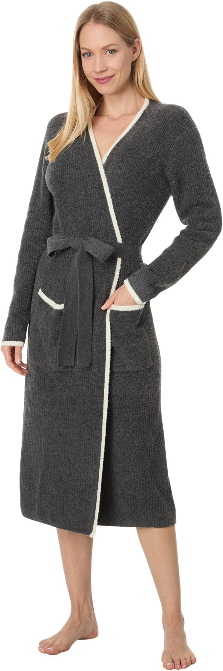 

Женский контрастный ребристый халат CCL Barefoot Dreams, Carbon-Pearl