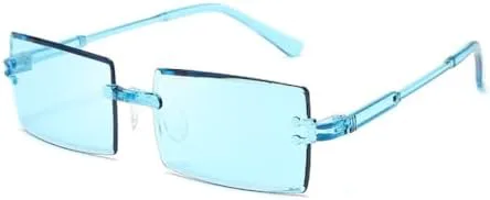 

Мужские солнцезащитные очки без оправы 2026 года, винтажные прямоугольные линзы, дужки с имитацией древесной текстуры, женские солнцезащитные очки MTZJH, Ice Blue