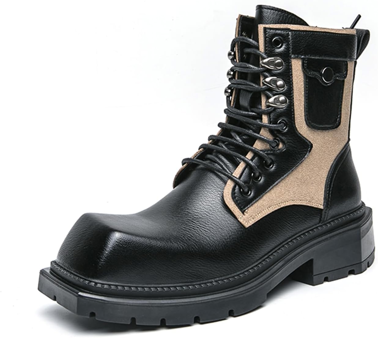 

Мужские кожаные ботинки на шнуровке с массивной платформой, челси на щиколотку, повседневные, с нескользящей подошвой, с квадратным носком, для делового и официального образа, для прогулок Qklmwes, черный
