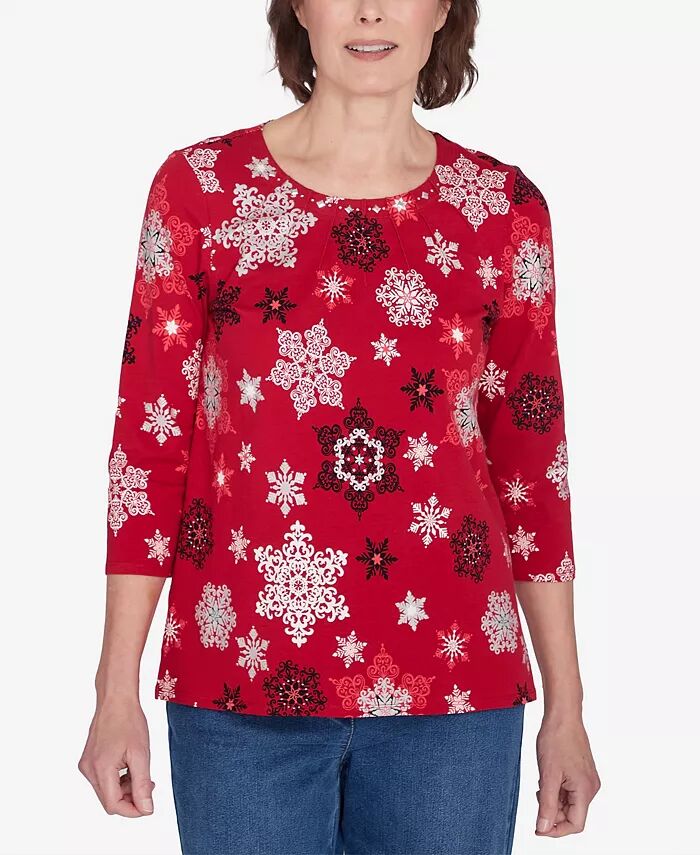 

Классический топ Petite Snowflake Infused Alfred Dunner, красный