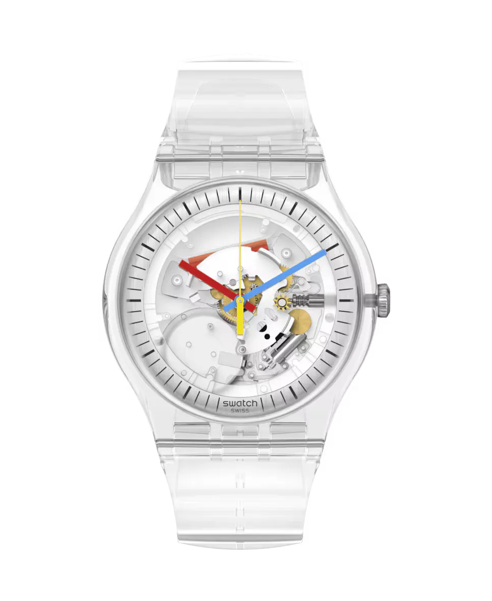 

Абсолютно новые мужские часы с белым ремешком из органического материала Swatch, белый