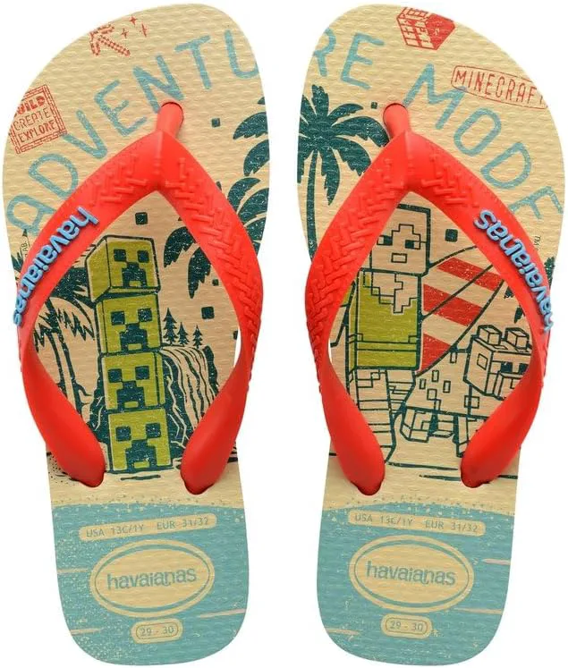 Детские вьетнамки Havaianas Minecraft для мальчиков с разделителем для пальцев, бежевый/оранжевый — фото 3