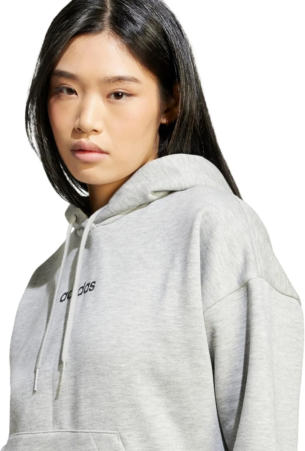 Худи женское, флис, adidas, Medium Grey Heather/Black — фото 4