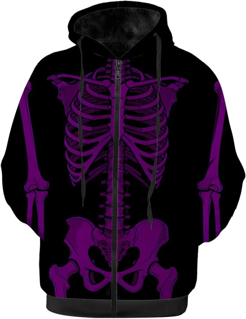 Мужская зимняя куртка Skeleton, черная, с флисовой подкладкой, на молнии, теплая толстовка-пальто