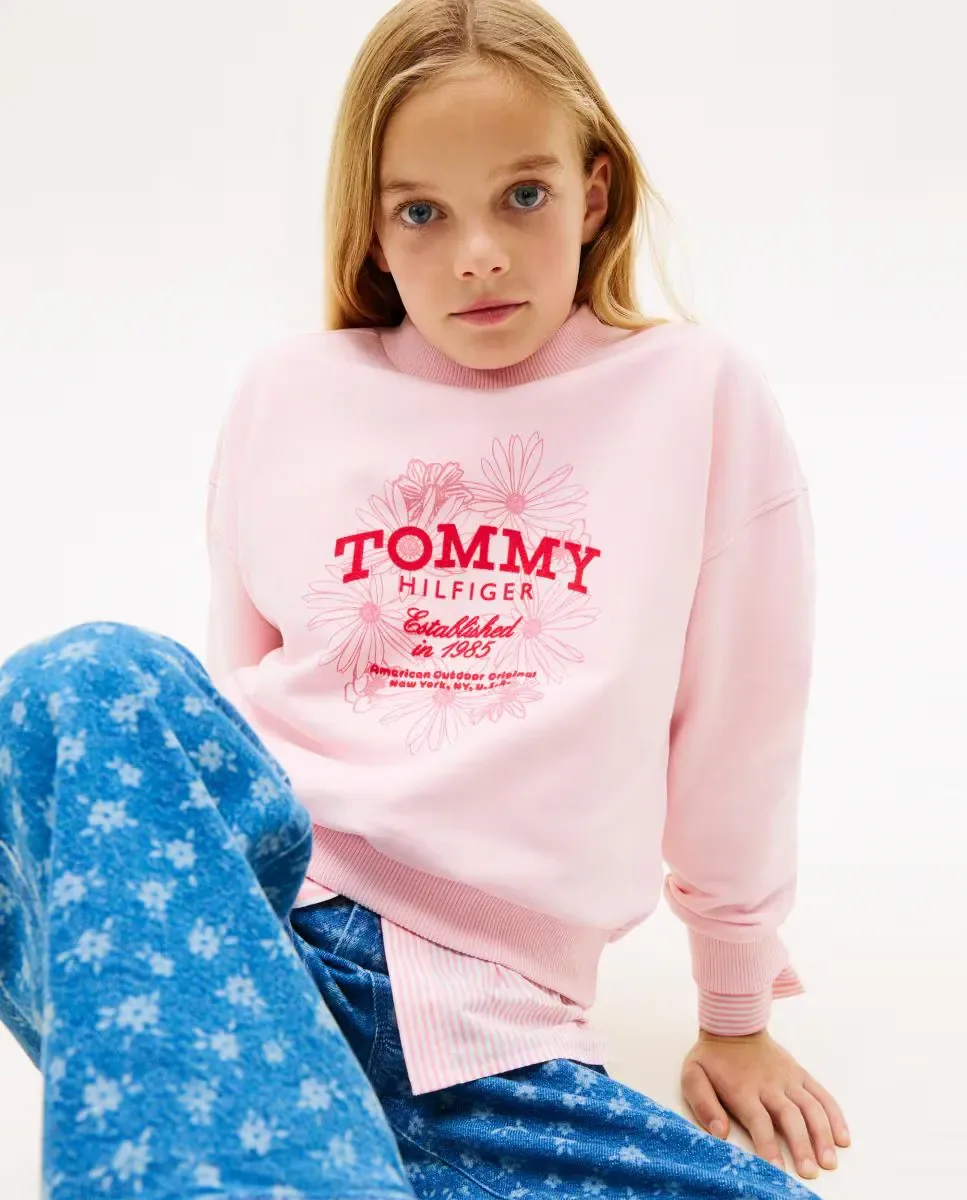 Девочка толстовка с цветочным логотипом Tommy Hilfiger, розовый — фото 3