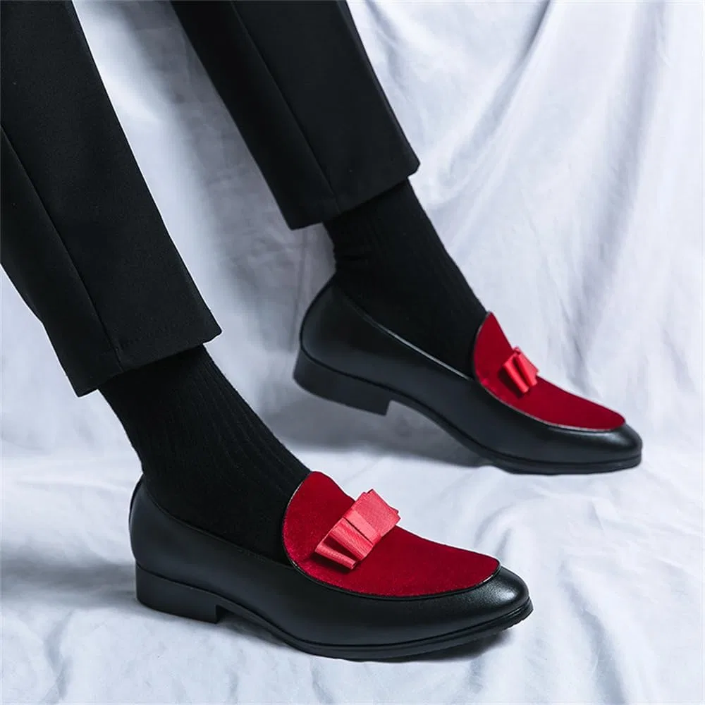 Лоферы мужские CHUUMEE Loafers Velvet Driving Shoes, черный/красный — фото 2