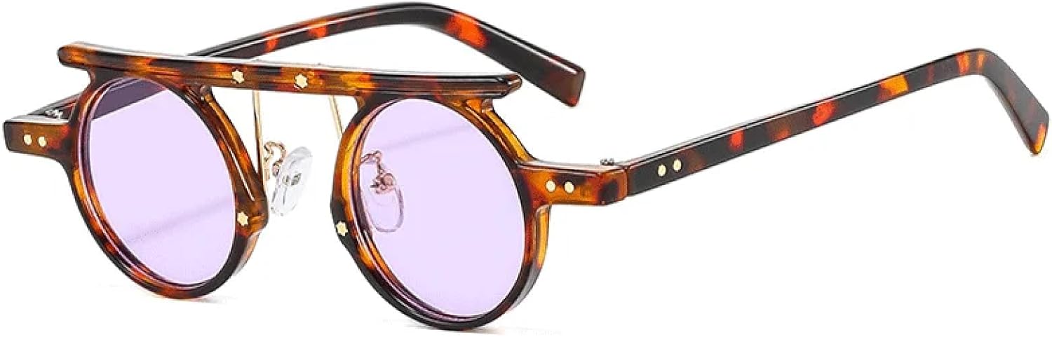 

Маленькие круглые солнцезащитные очки в стиле панк для мужчин и женщин, с градиентными линзами, цветные, с защитой от УФ-излучения UV400, прозрачные DSVIGF, Leopard Purple