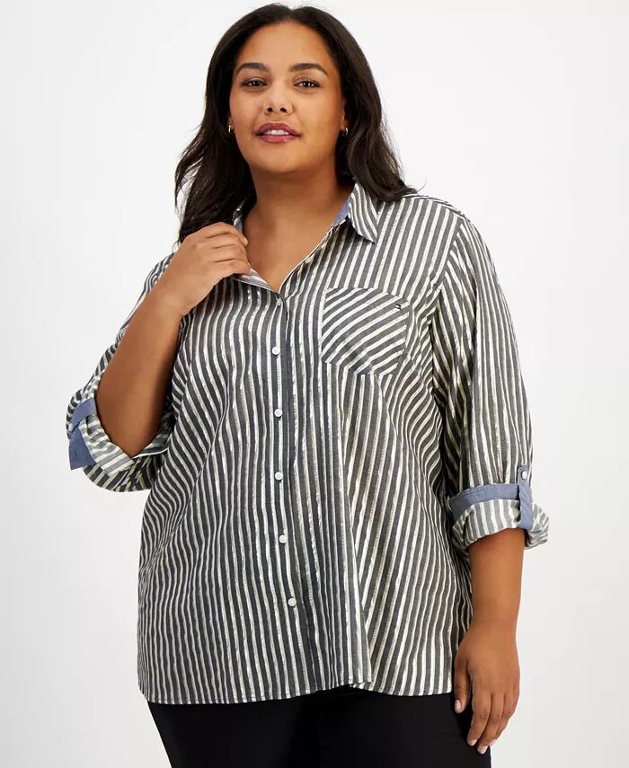 

Рубашка большого размера Shimmer Shadow Striped с пуговицами спереди Tommy Hilfiger, мультиколор