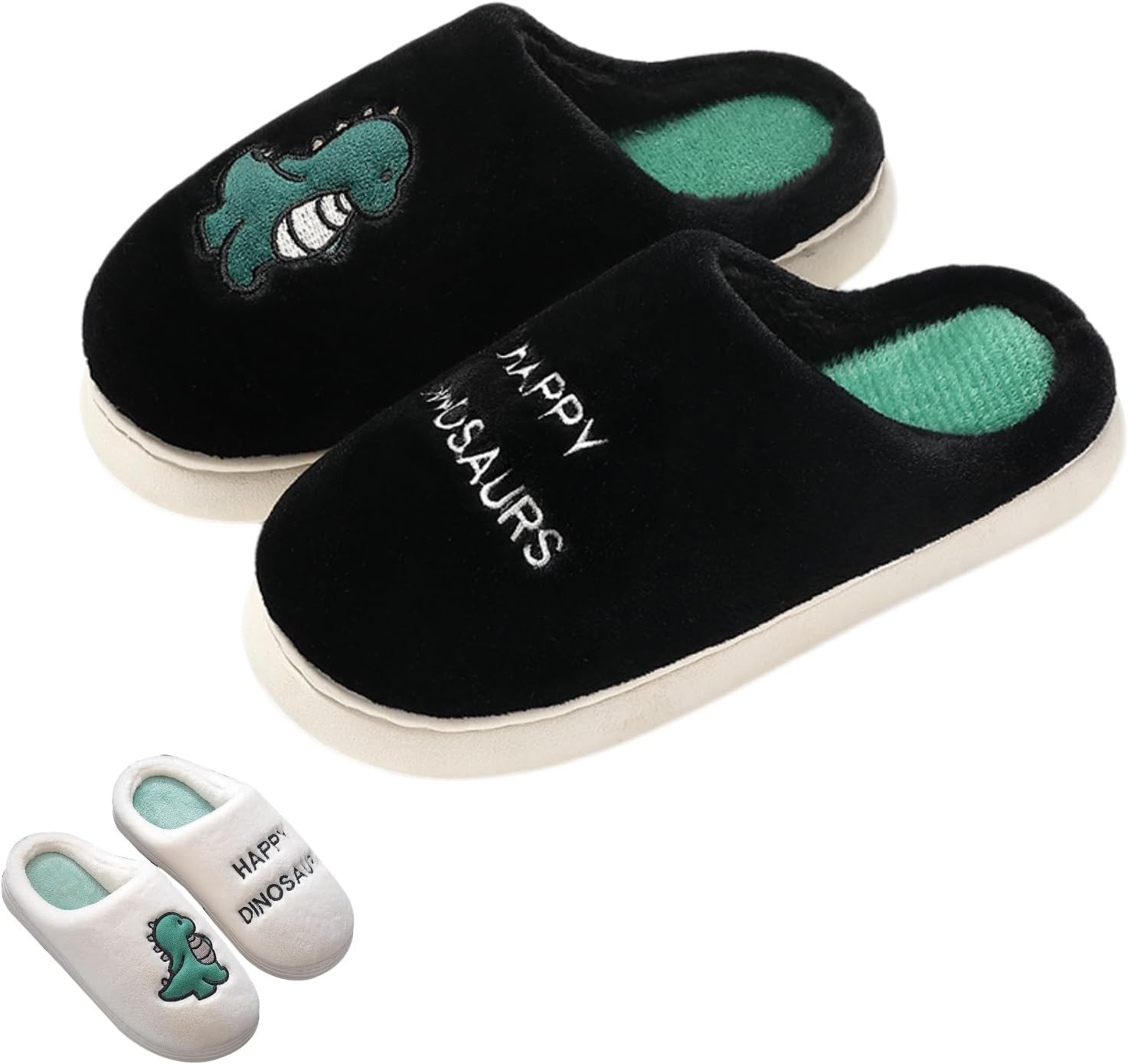 

Тапочки UNMULFC с динозаврами, пушистые тапочки, мягкие тапочки с милыми мультяшными животными, в стиле Y2k, милые домашние тапочки для путешествий, домашняя обувь, теплые нескользящие тапочки для спальни, для пар, для мужчин и женщин, черный