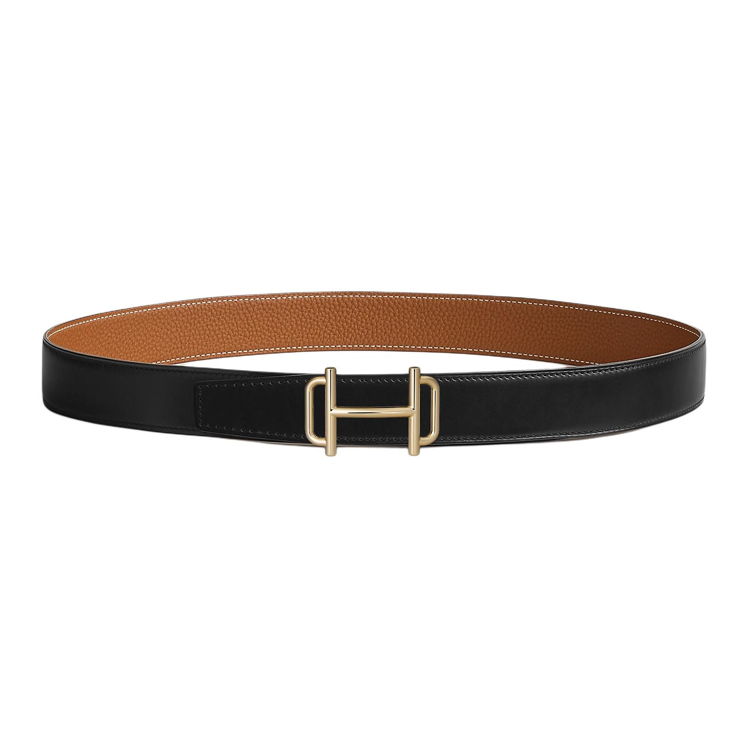 

Кожаный ремень из телячьей кожи женский черный/золотой ширина 3,2 см HERMES