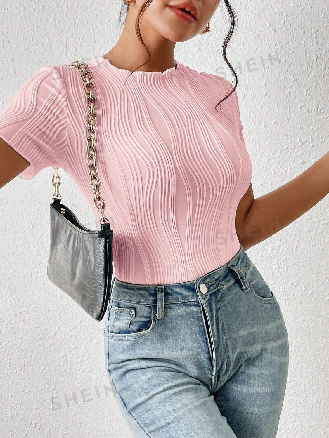 

Боди трикотажное Shein Frenchy из ребристой ткани, розовый