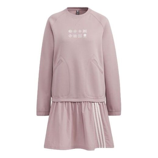 

Платье повседневное платье с круглым вырезом и длинными рукавами Adidas, розовый