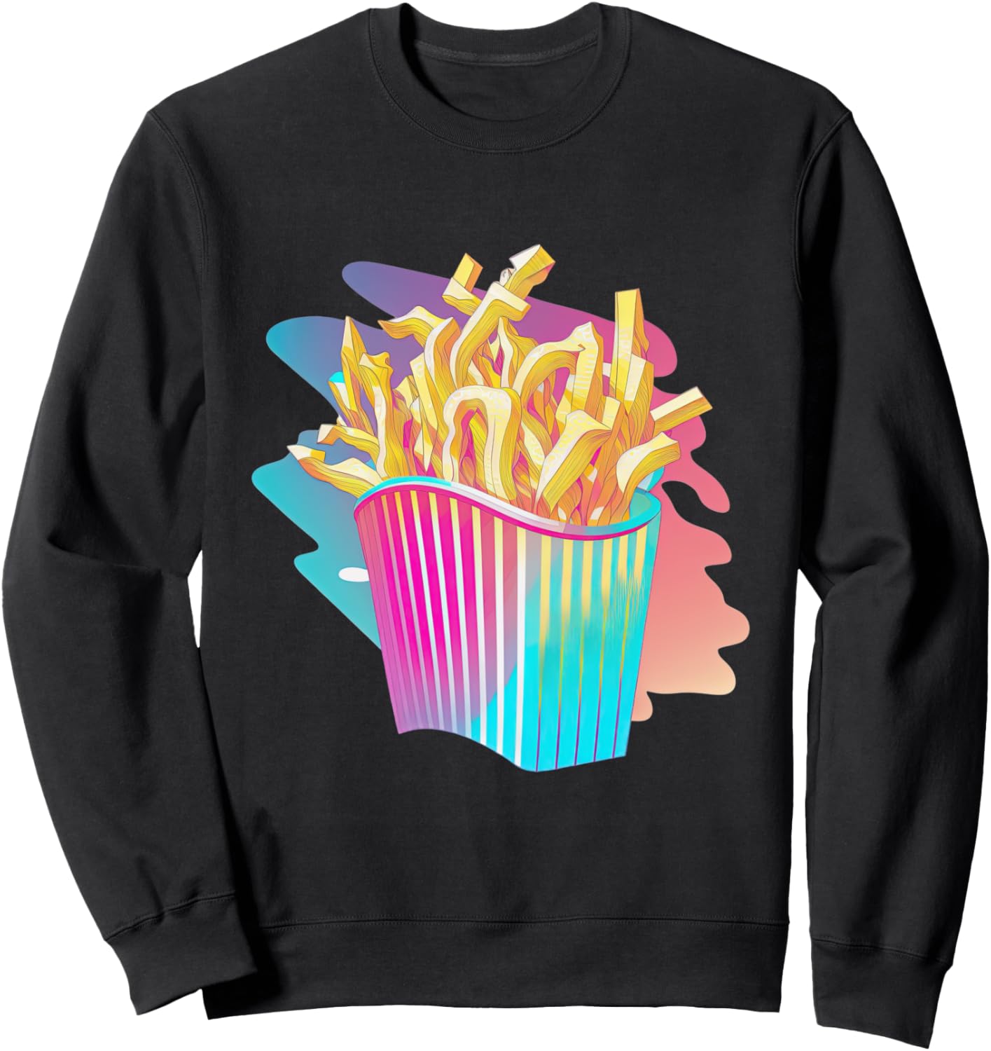 

Толстовка в стиле арт-эстетики с рисунком в стиле vaporwave и картошкой фри Your Favorite Food In Vaporwave Aesthetic, черный