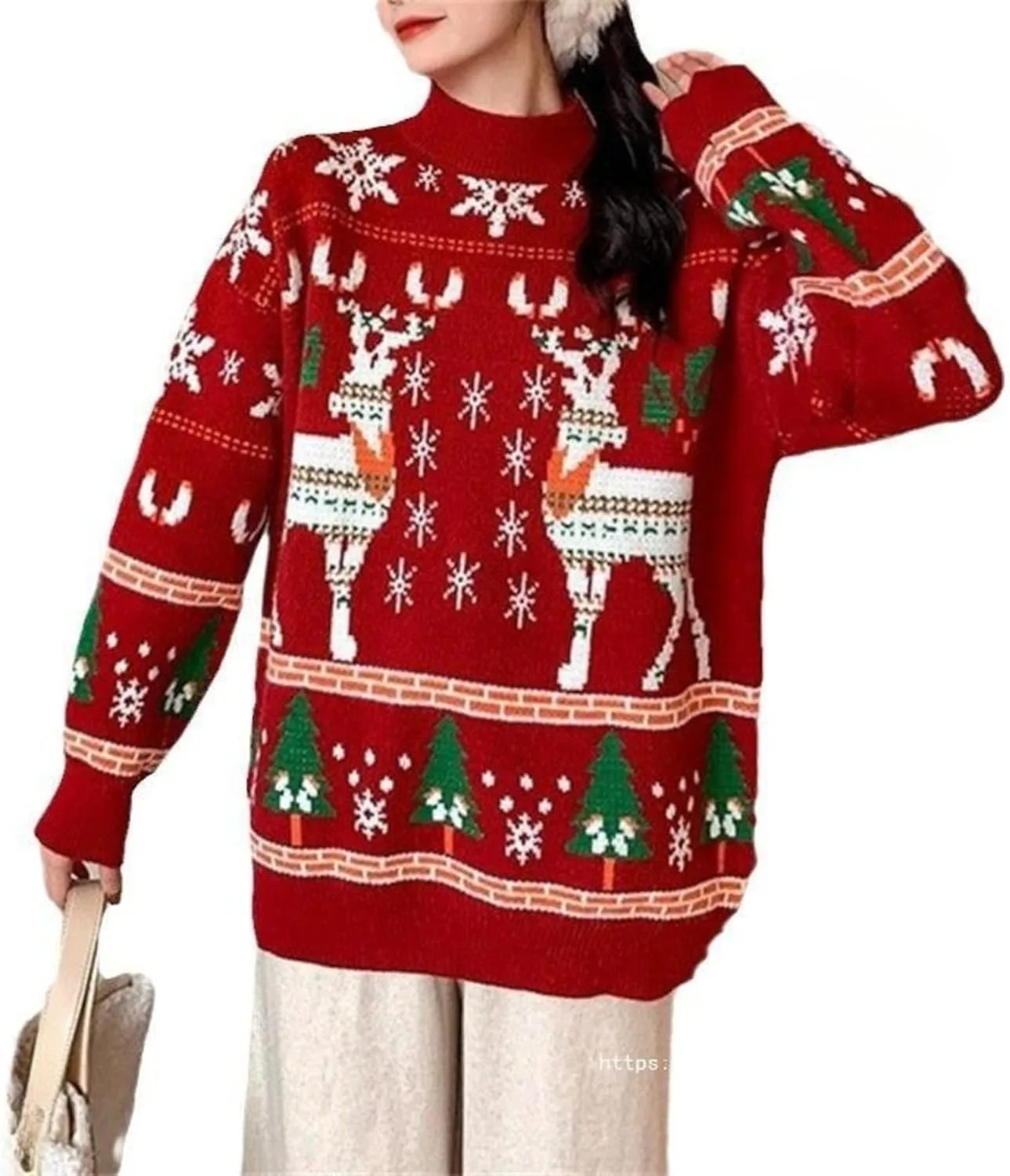 

Рождественский свитер с оленями и снежинками, свободный Zbaul