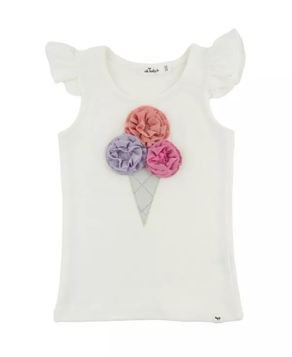 

Детская майка с аппликацией в виде мороженого и блестками - для малышек. Oh Baby!, белый