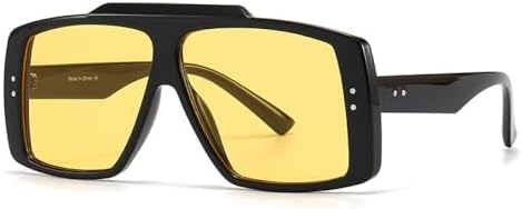 

Солнцезащитные очки в крупной квадратной оправе для женщин, винтажные солнцезащитные очки большого размера для мужчин, модные очки с плоской верхней частью и желтыми линзами MTZJH, C4