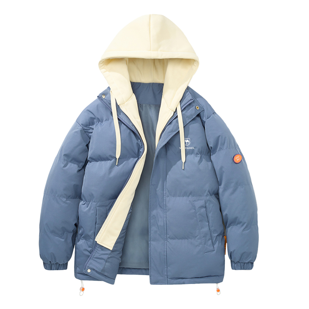 

Пуховик мужской с капюшоном утепленный Mock Two Piece VanCamel, светло-синий