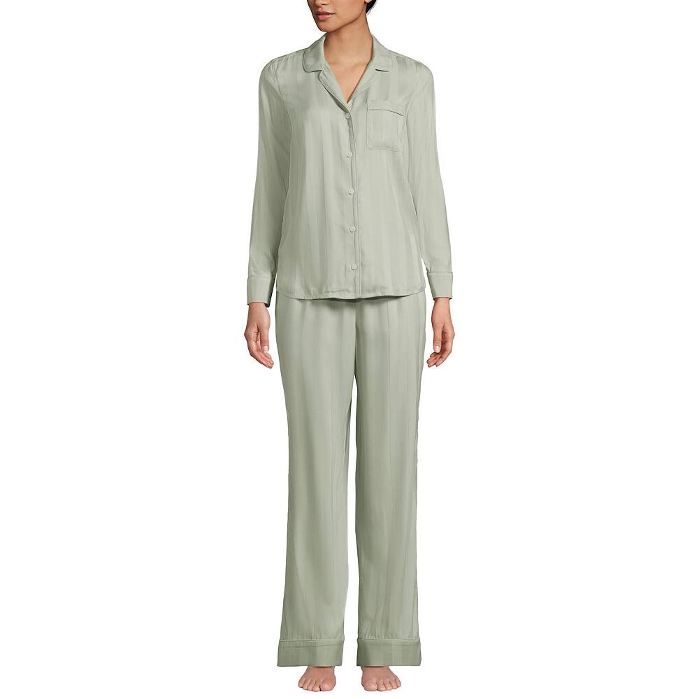 

Женский пижамный комплект Lands End Shadow Stripe из топа и пижамных штанов Lands' End, цвет Washed Sage