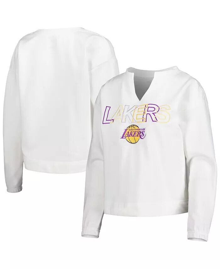 

Женская белая футболка с длинным рукавом Los Angeles Lakers Sunray Notch Neck Concepts Sport