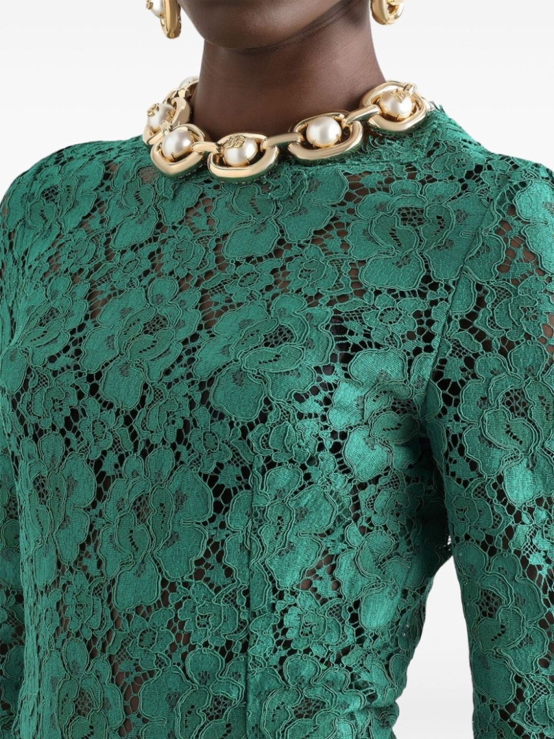 Платье с кружевными вставками Dolce & Gabbana, зеленый — фото 4