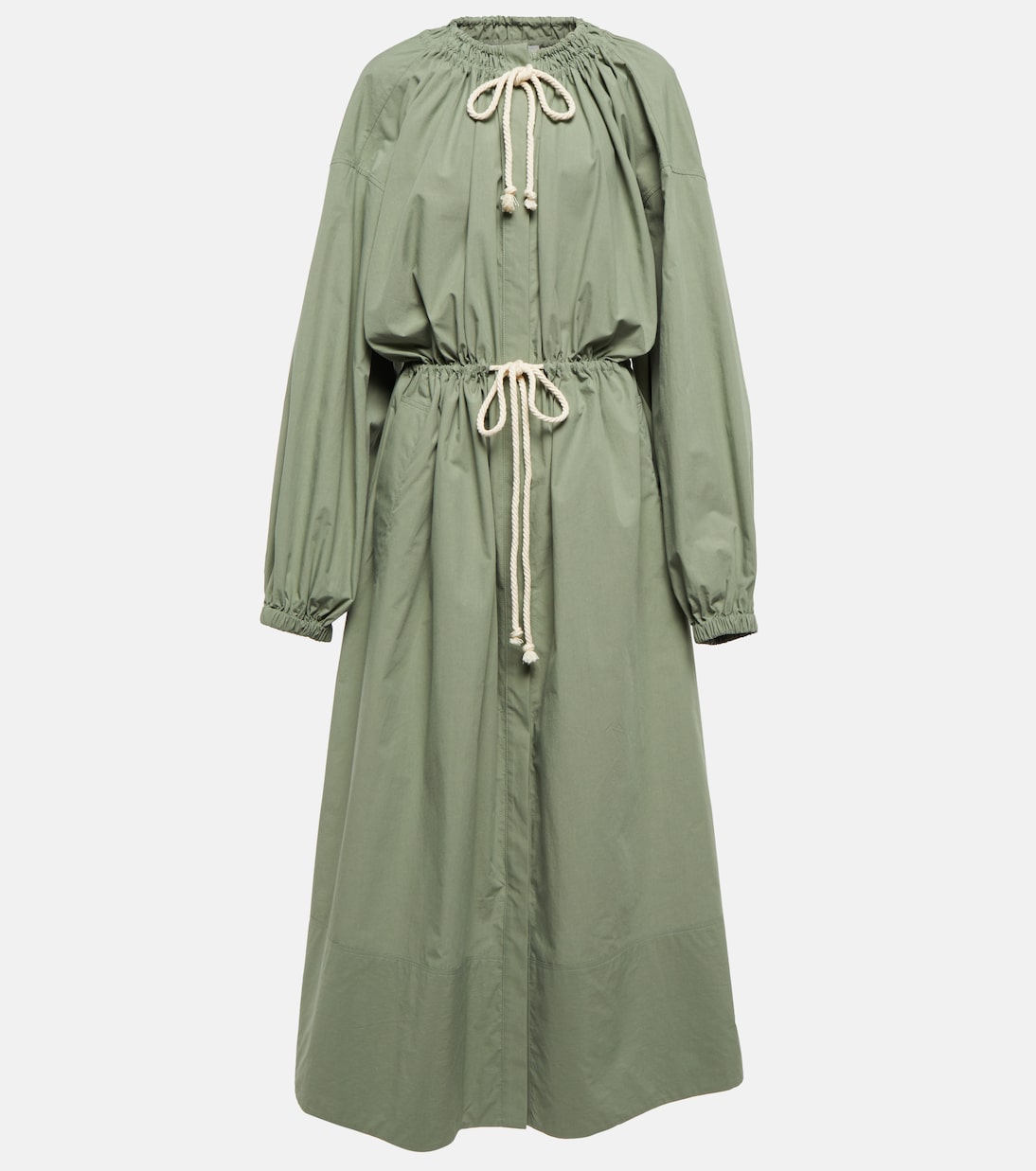 

Платье миди из хлопкового поплина с завязками Jil Sander, Dark Sage