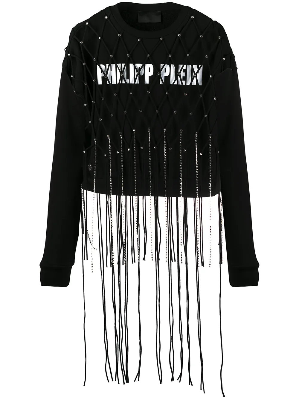 

Укороченный топ с бахромой из кристаллов Philipp Plein, черный