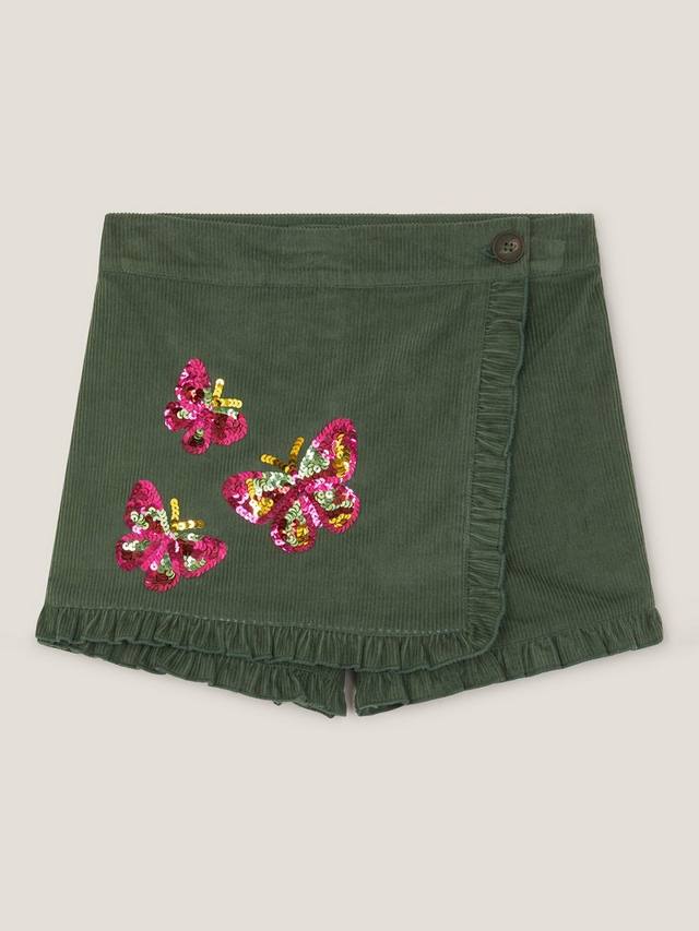 

Детская юбка-шорты с пайетками и бабочками из вельвета Monsoon, Green