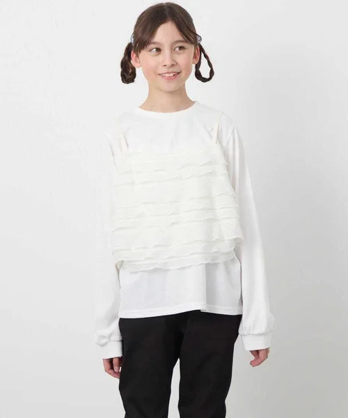 Детский топ с оборками и вшитой майкой a.v.v Frill Camisole Docking Top ivory