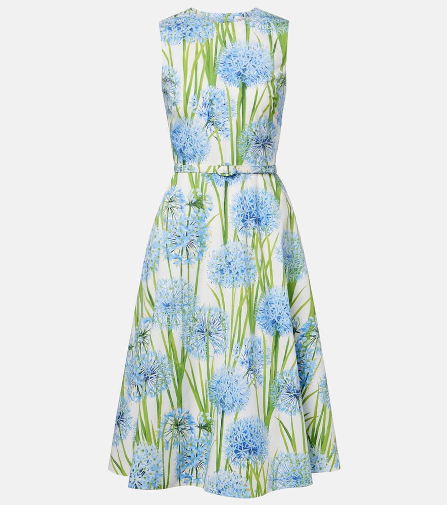 

Цветочное платье миди из хлопкового поплина Oscar de la Renta, Blue/White