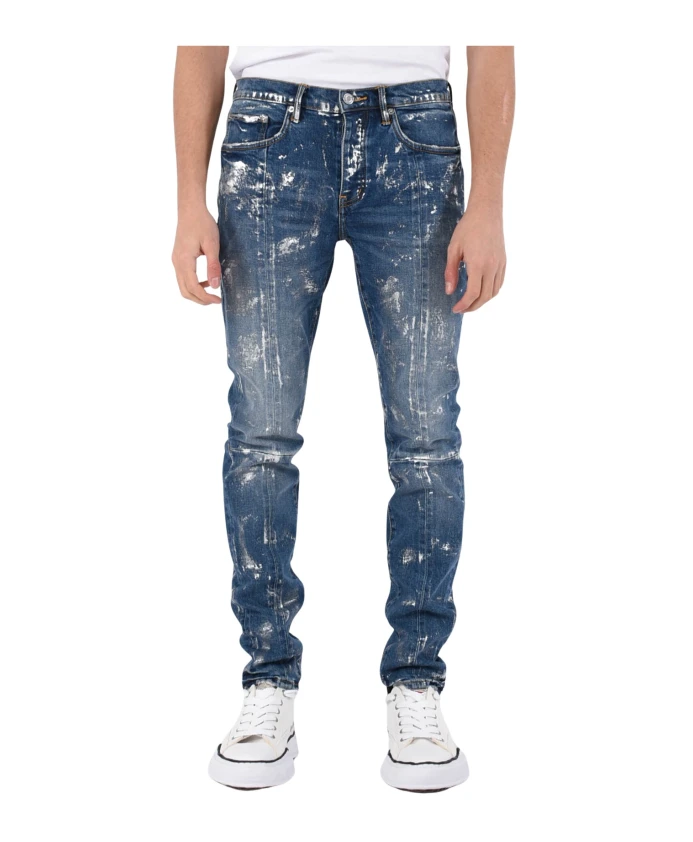 

Узкие джинсы с пятнами краски Purple Brand, синий