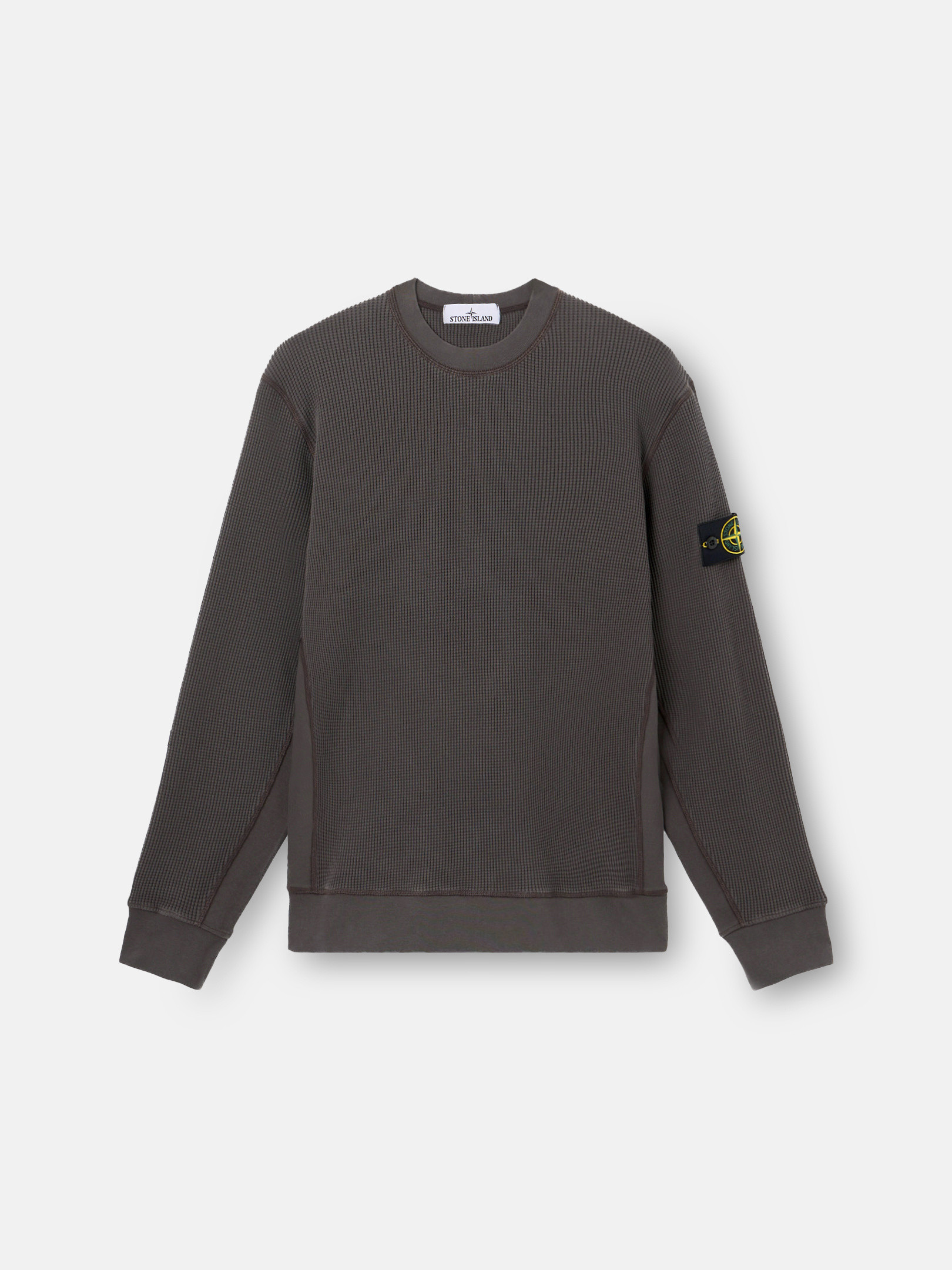 

Толстовка с круглым вырезом и ребристыми деталями Stone Island 6100008 ORGANIC COTTON WAFFLE FLEECE, угольно-серый