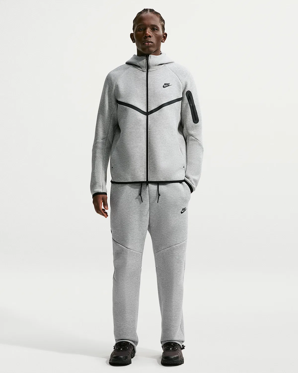 Мужские флисовые штаны Nike Tech с открытым низом, Dark Grey Heather/Black