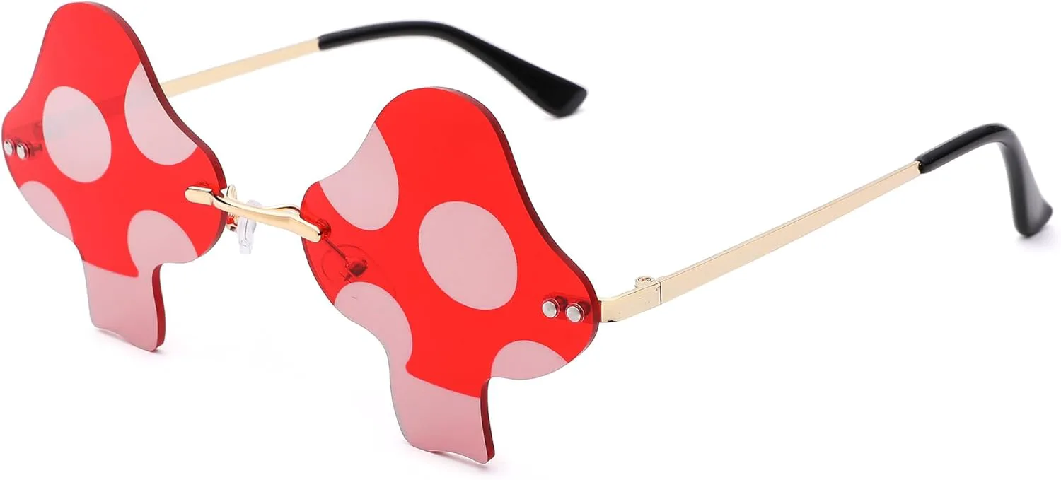 

Солнцезащитные очки без оправы в форме гриба для женщин и мужчин, для вечеринок, Хэллоуина, Рождества, косплея, выпускного бала. Аксессуары Klfoho, Gold/Red