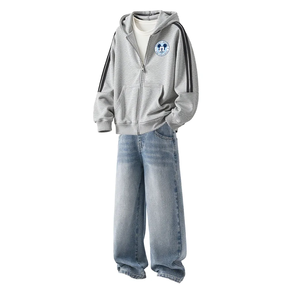 Повседневная спортивная одежда для детей 3-7 лет Disney, Di Round Logo Mickey K Gray+Solid Color Gray Blue