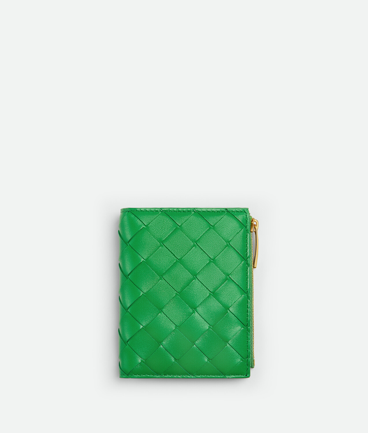 

Маленький кошелек на молнии в технике интреччато Bottega Veneta, зеленый
