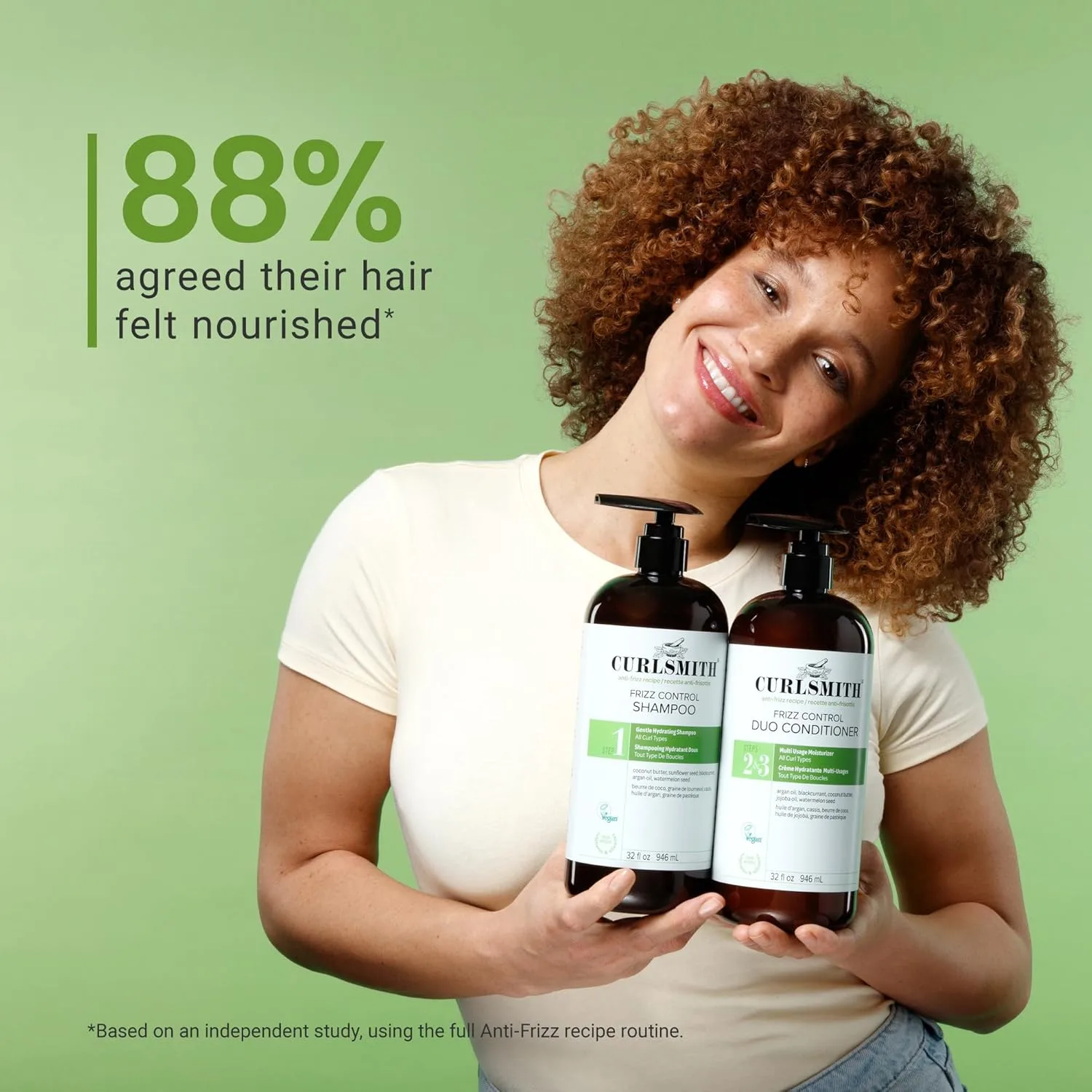 Curlsmith Frizz Control Duo Conditioner - увлажняющий кондиционер против пушистости и питающий несмываемый уход для контроля пушистости, для всех типов кудрей, Vegan & Cruelty Free 946 мл (1 шт.) — фото 4