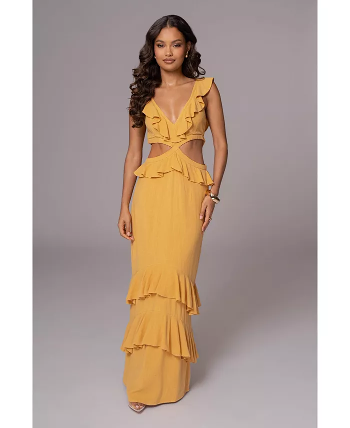

Женское льняное платье Sunshine Ruffle с рюшами JLUXLABEL, желтый