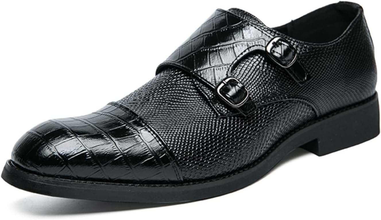

Мужские черно-коричневые кожаные лоферы с двойной монахской пряжкой и текстурой, Дресс-обувь с узором под крокодила для делового стиля с противоскользящей резиновой подошвой Kelibasi