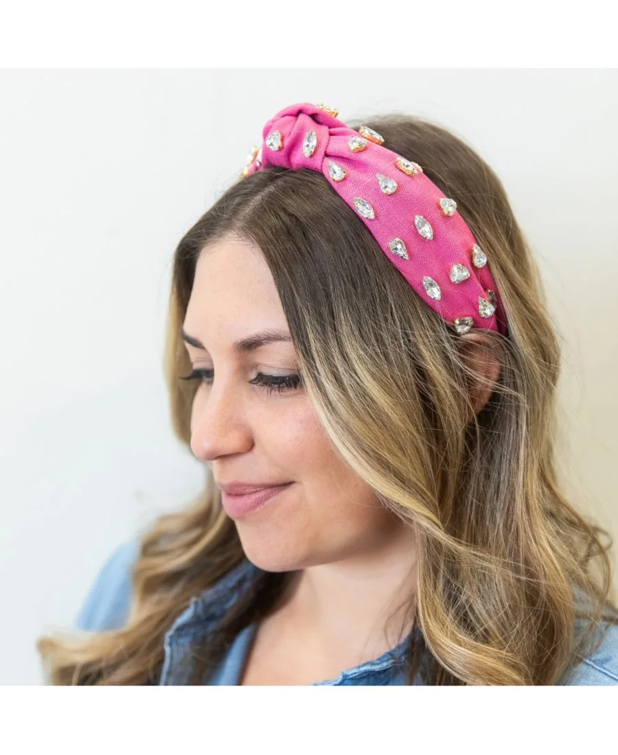 Headbands of Hope Традиционная женская плетеная повязка на голову - ярко-розовый цвет с драгоценным камнем — фото 2