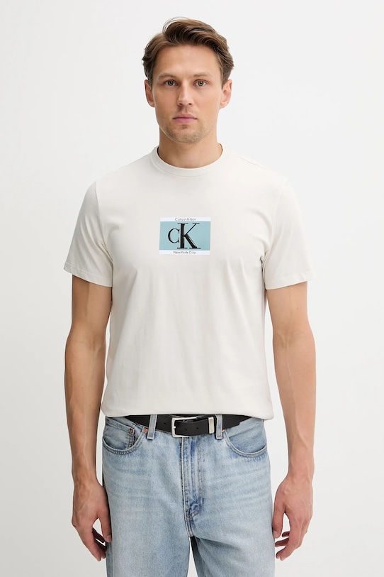 

Хлопковая футболка Calvin Klein, бежевый