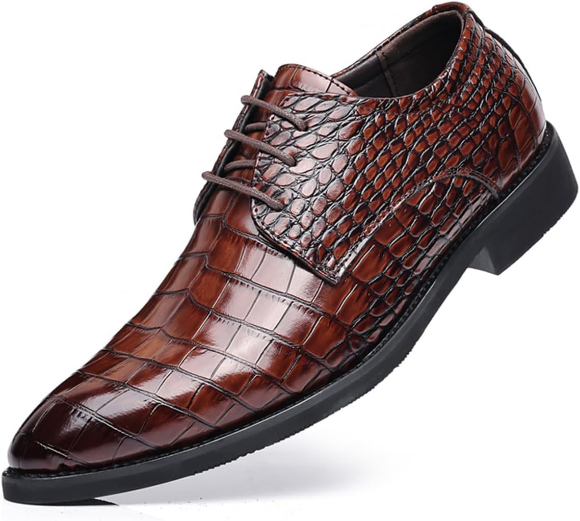 

Мужские ретро туфли с тиснением под крокодила, современные деловые оксфорды, повседневные кожаные туфли Haoreya, коричневый
