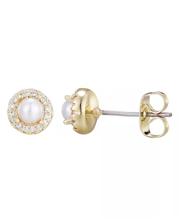 

Позолоченные серьги-гвоздики с ореолом из кубического циркония Adornia, white