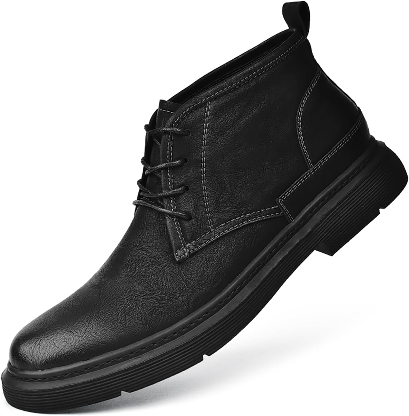 

Мужские кожаные ботинки PTNOKA Chukka на шнуровке, ретро-стиль, повседневные ботинки средней высоты Oxford Derby, модные мотоциклетные ботильоны, черный