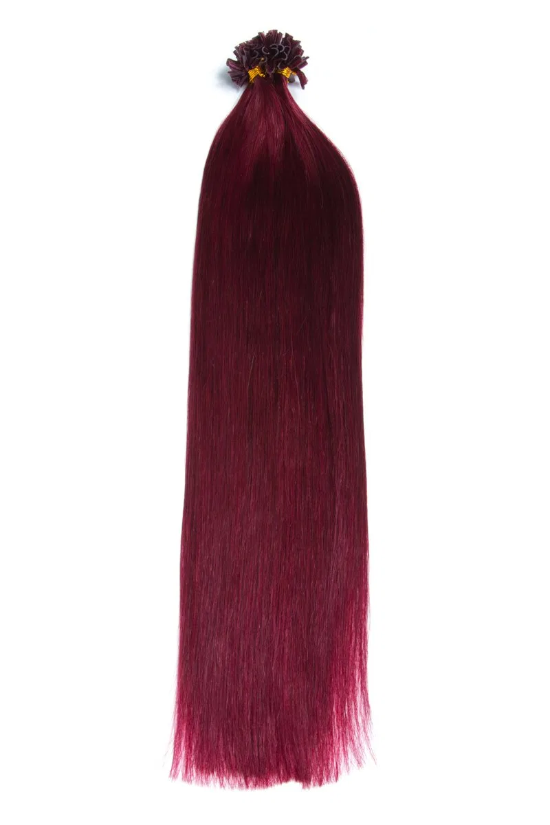 Бордовые наращиваемые пряди из 100% натуральных волос Remy, 50 г, 60 см Glamxtensions