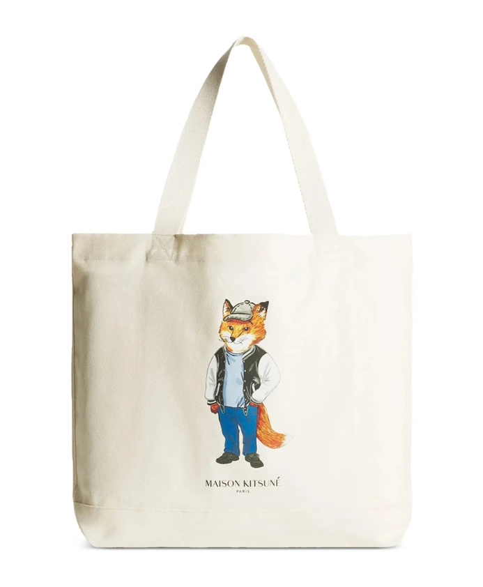 

Сумка с изображением одетой лисы Maison Kitsunã, бежевый