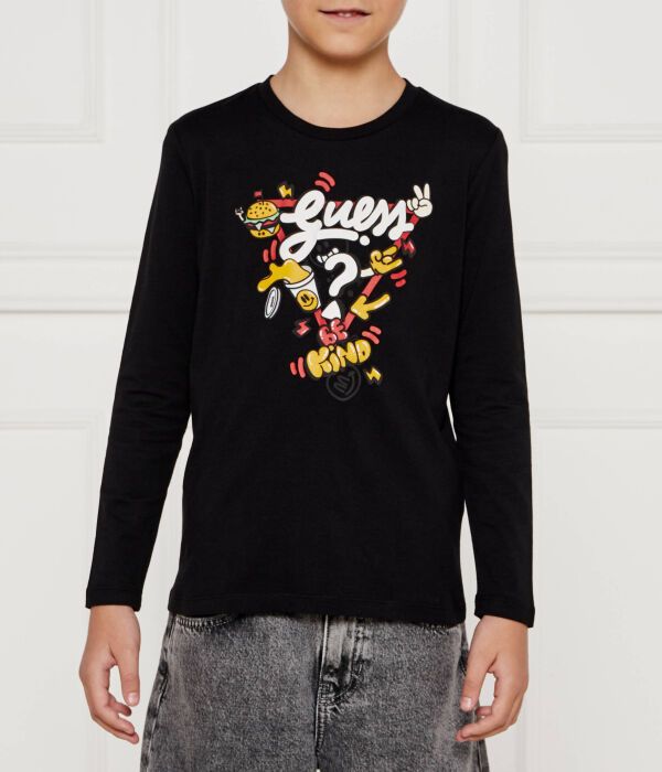 

Лонгслив детский Guess с принтом, черный