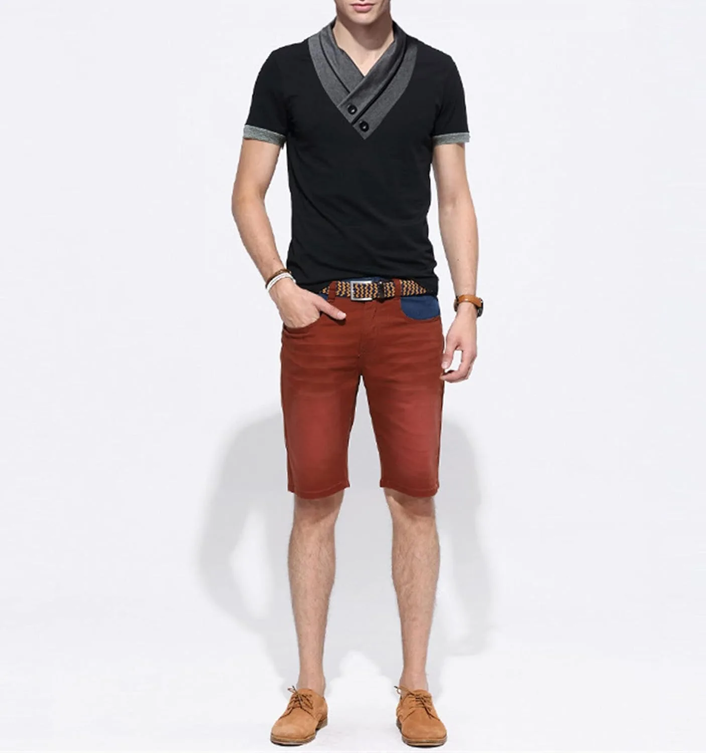 Мужская футболка с V-образным вырезом, короткий рукав, Slim Fit, хлопок — фото 2