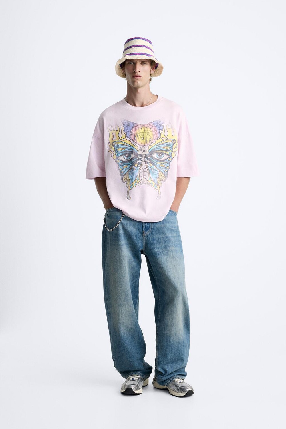 

Футболка с контрастным принтом tie-dye ZARA, розовый