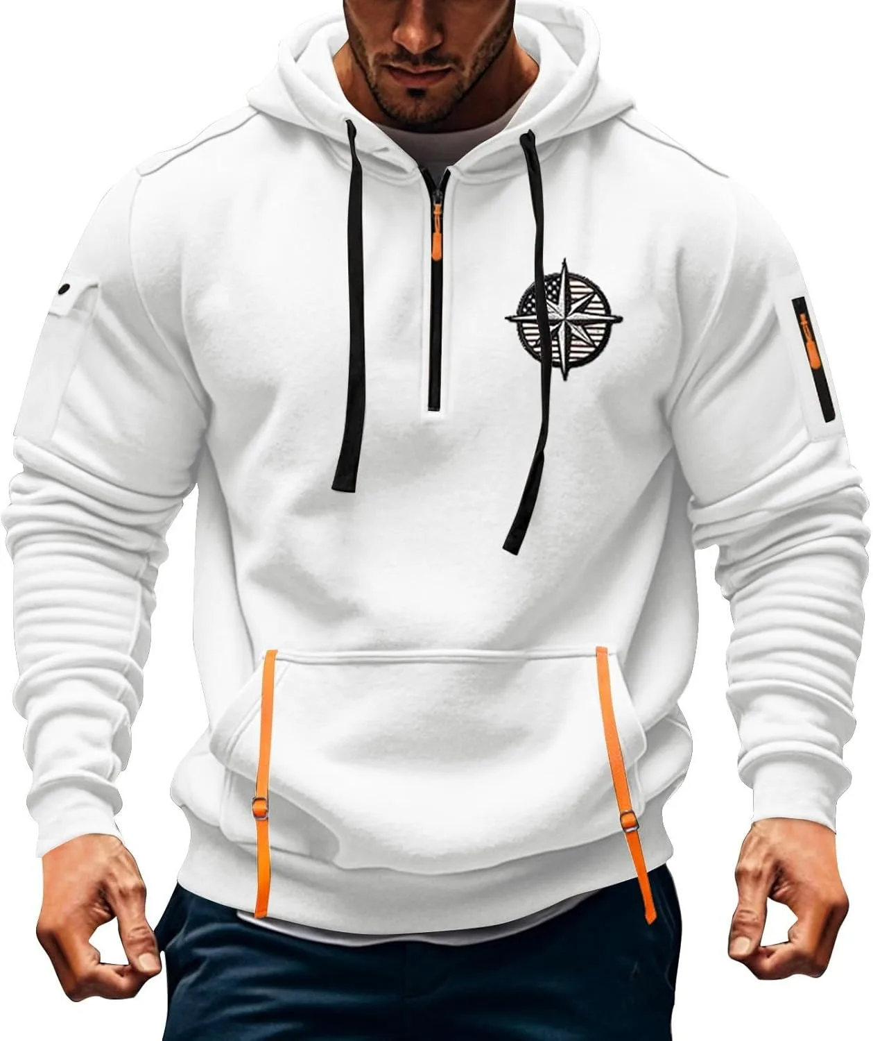 Толстовка с капюшоном для мужчин, Quarter Zip, с карманами — фото 4