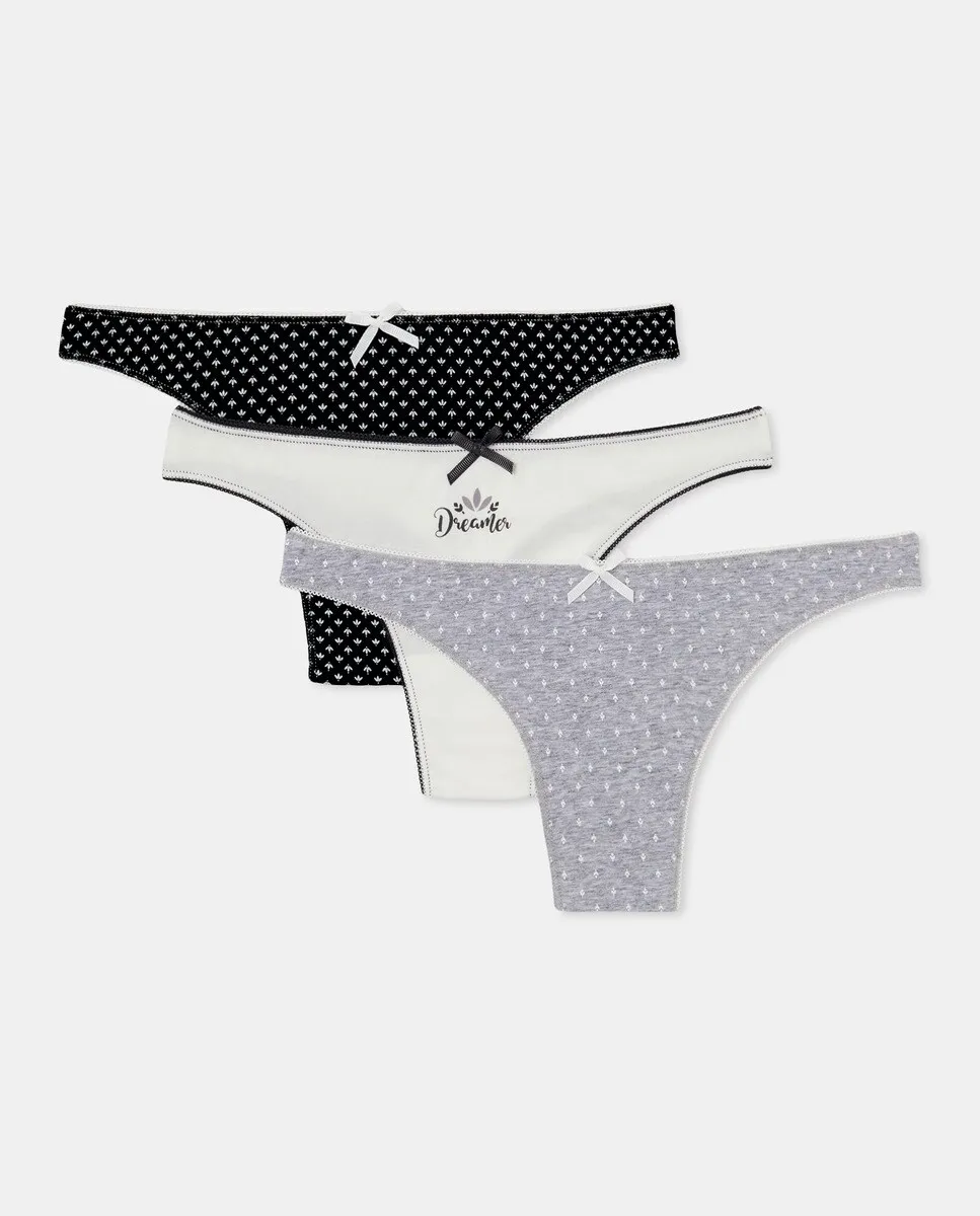 

Набор из 3 стрингов с принтом Dreamer Easy Wear, черный